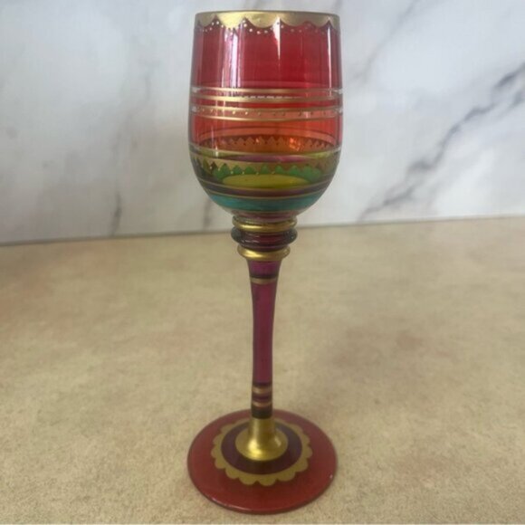 Pier 1 Multi-Color Hand Painted Jewel Toned Long Stem Glasses Set 6 - Picture 6 of 12
